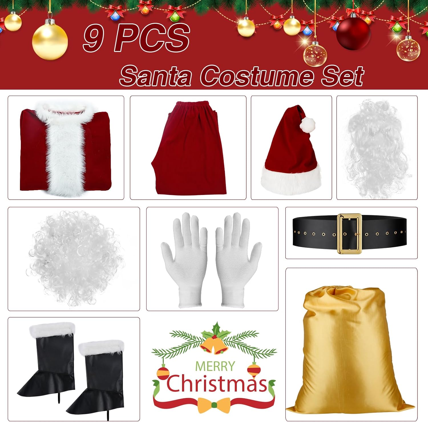 Santa Claus Costume for Men,Professional Santa Suit Adults Men Christmas Santa Costume Deluxe 9 PCS Santa Outfit - Image 3
