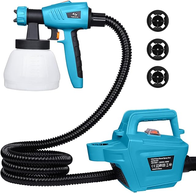 Paint Sprayer 800 Watt Tilswall Home Electric Spray Gun Power Painter with 1300ML Detachable Tank Max 1100ml/min, 2.5m Hose, 3 Spray Patterns,3 Nozzle Sizes for Fence, Cabinet, Home Painting