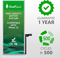 Acumulator GadFull de mare capacitate pentru iPhone 14, an de fabricație 2026, cu set de instrumente și ghid de reparații inclus, compatibil cu APN original, 0 cicluri de încărcare 4
