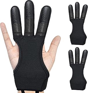 IndoorJoy Archery Gloves - Three Finger Protective Gloves for Men, Women, Teenagers and Adults - Beginner Archery Accessories for Hunting, with Leather Finger Guards,Finger Tabs