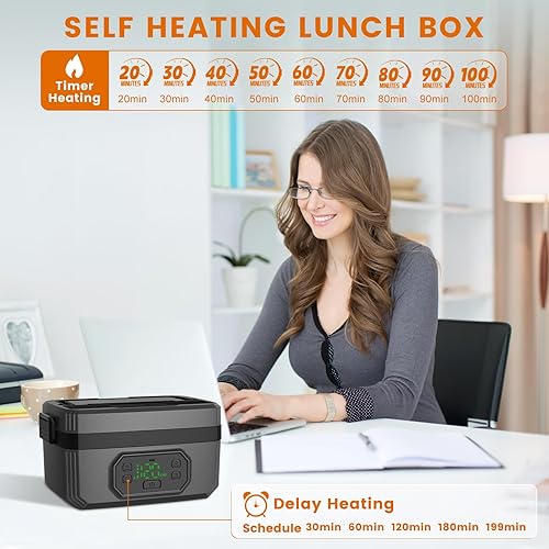 Miniatura 3 de Lonchera eléctrica inalámbrica de 24000 mAh, de alta capacidad, recargable, con calefacción, 1.6 L, capacidad extragrande, calentador de alimentos