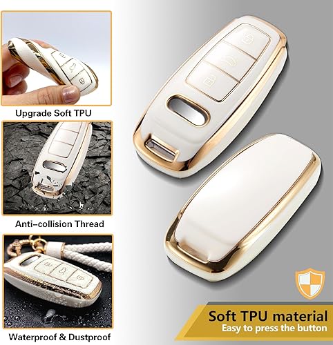 Miniatura 2 de Funda para llavero Audi con cuerda trenzada de metal, funda suave mejorada para llavero A3 A6-A8 E-Tron S3 RS6-7 SQ7-8 (borde dorado, D)