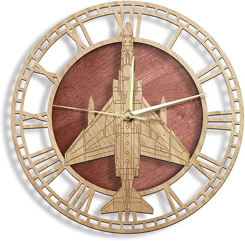 The Geeky Days F-4 Phantom II Fighter-Bomber Airplane Reloj de pared de madera Supersónico Jet Interceptor Aviones Reloj de pared sin tictac