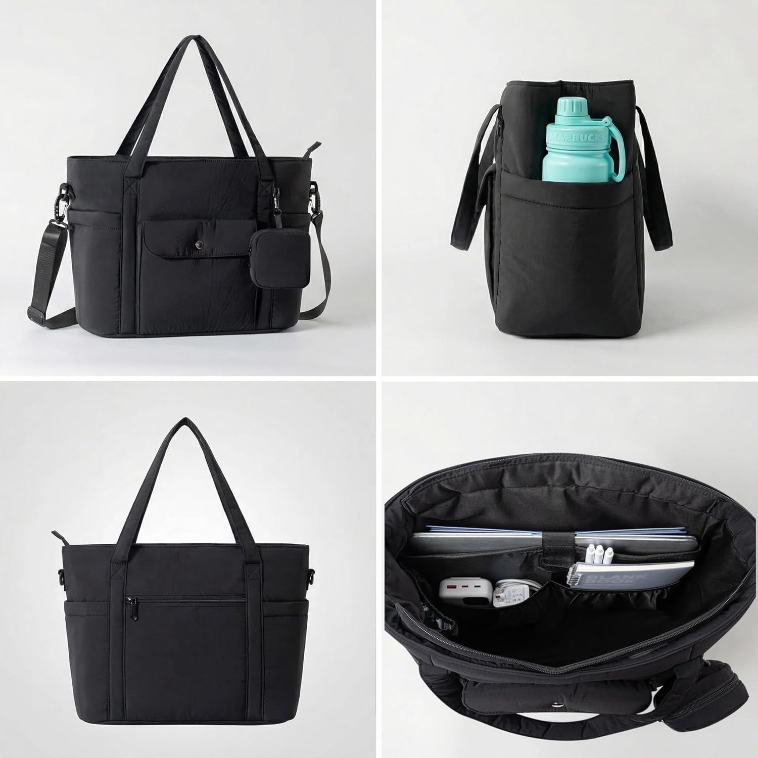 Large Tote Bag for Women with Toiletry Bag, Waterproof Travel Tote with Insulated Pocket & Laptop Compartment, Multi-Pocket Weekender Bag Carry On Tote for Work Travel Hospital Gym (Black)