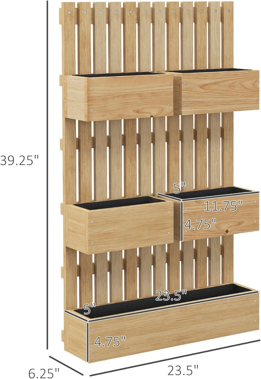 Wood Wall Planter, Wooden Wall-Mounted Planter Box Set, Hanging Flower Pots, Farmhouse Indoor Outdoor Wall Decor, Adjustable Height, Natural 23.5" W x 6.25" D x 39.25" H