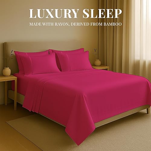 Miniatura 2 de Sacred Thread Juego de sábanas de bambú de 6 piezas, juego de ropa de cama y funda de almohada con bolsillos profundos, ropa de cama de hotel suave