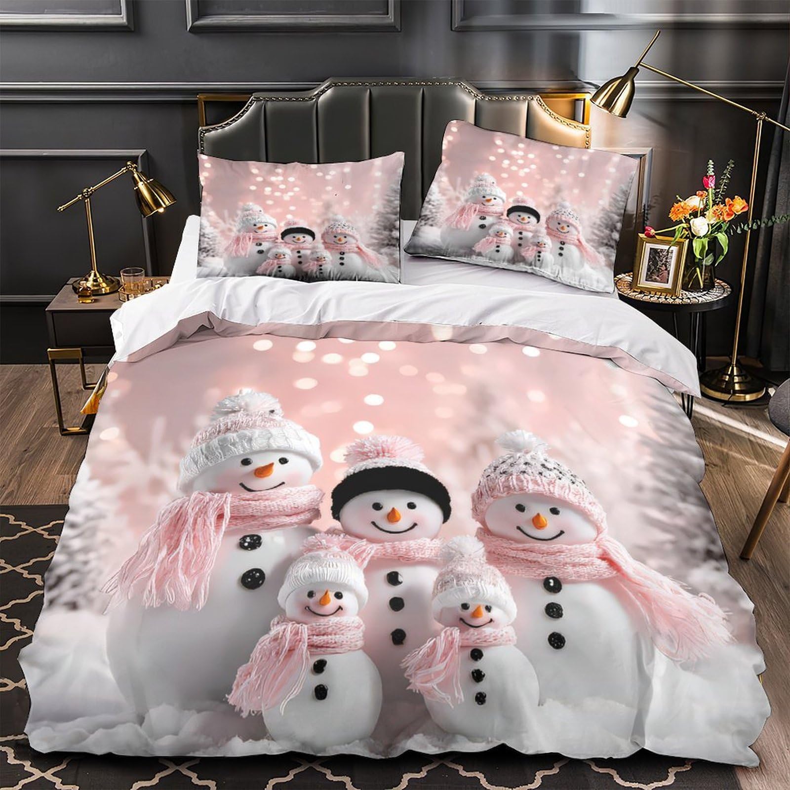 Housse de couette bonhomme de neige fermeture éclair lit 135x200