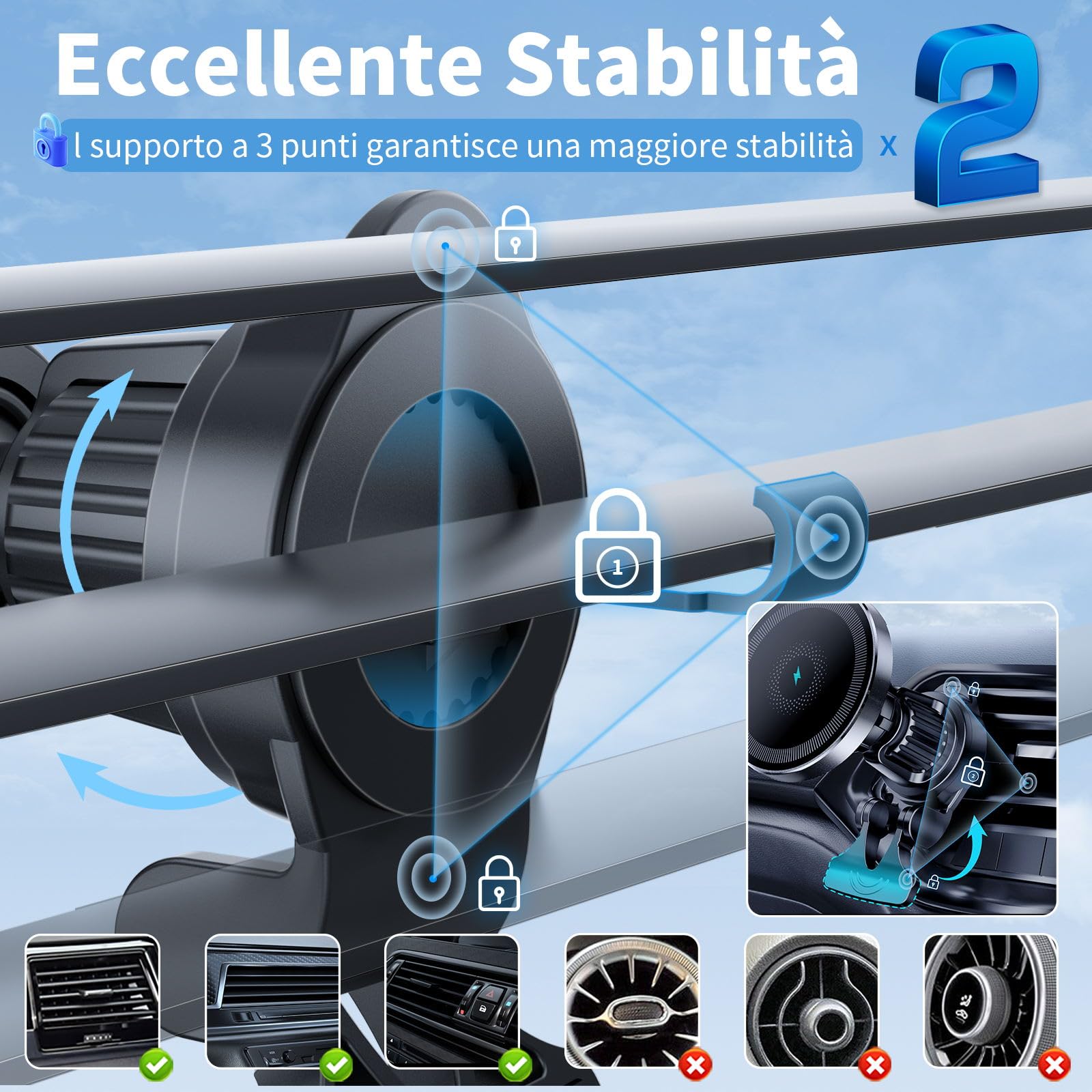 Caricabatterie Wireless Magnetico per Auto, 15W MANKIW Ricarica Wireless Auto Compatibile con iPhone 17/16/15/14/13/12,Magnetica Cover, Mag-safe Caricabatterie Auto Supporto