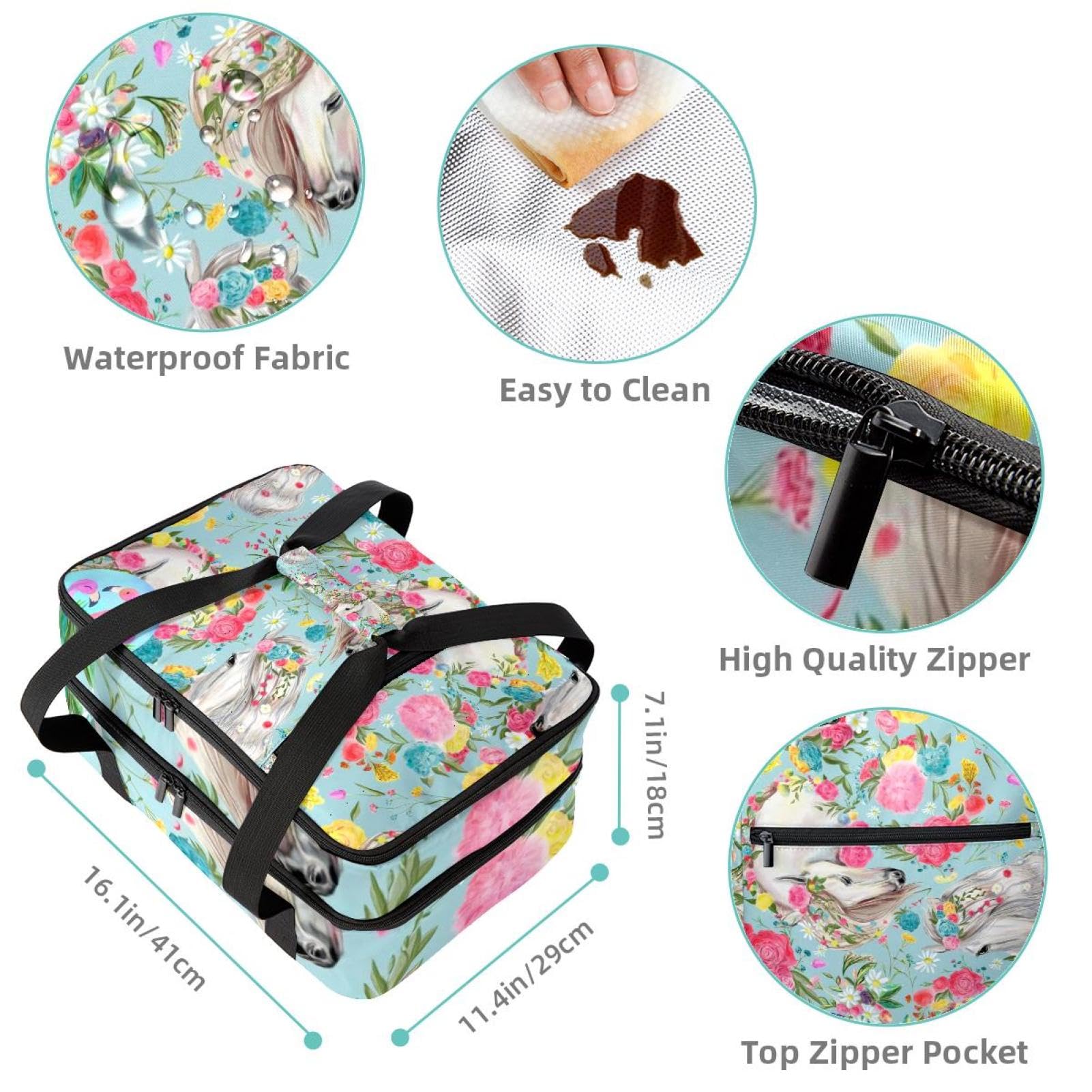 Amazon | 保冷バッグ、ランチバッグ二層クーラーバッグ、馬の花