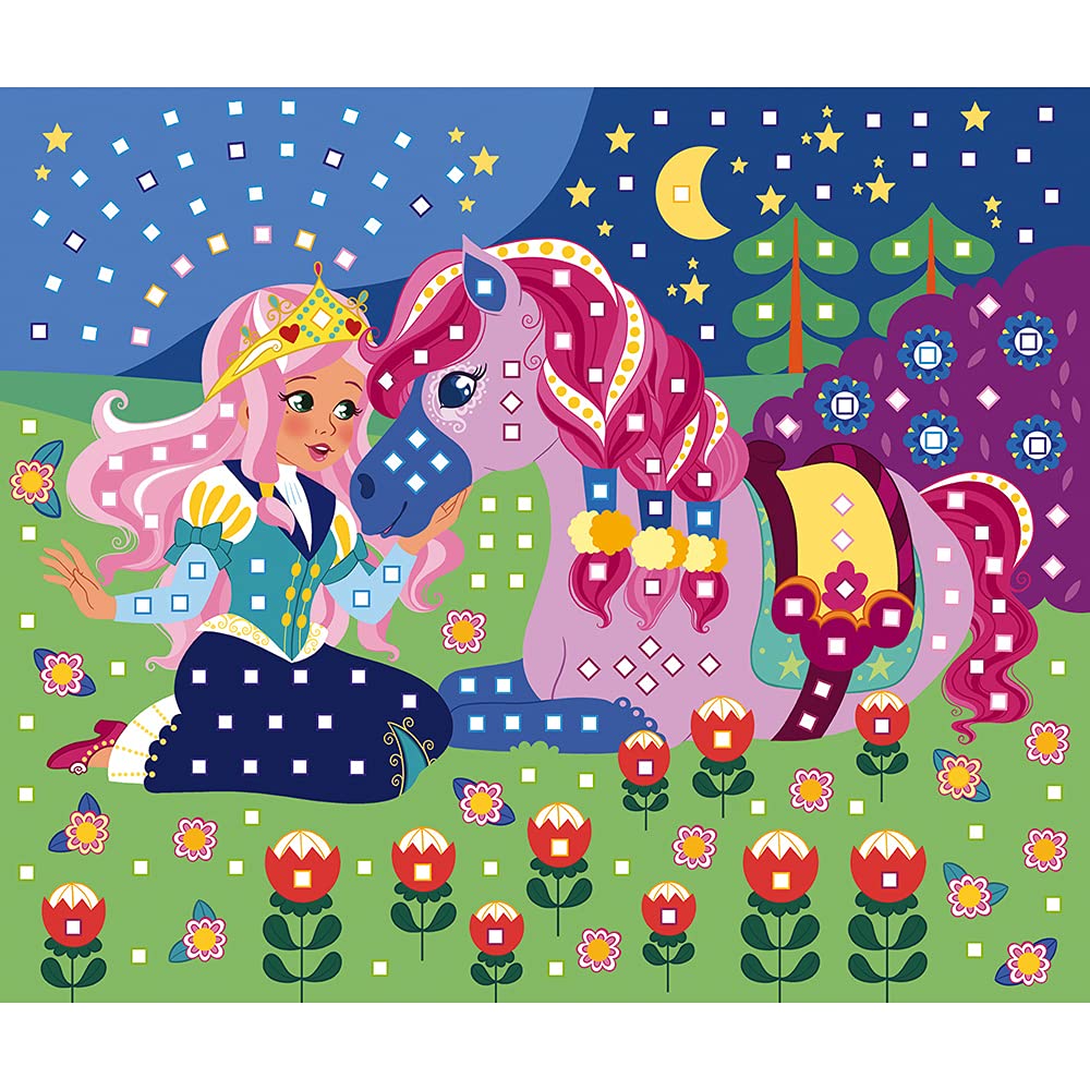 Janod - Set Creativo Mosaici in Gommapiuma Poneys e Unicorni - Les Ateliers du Calme - Abilità Motorie Fini e Apprendimento della Concentrazione - dai 5 Anni in su, J07957