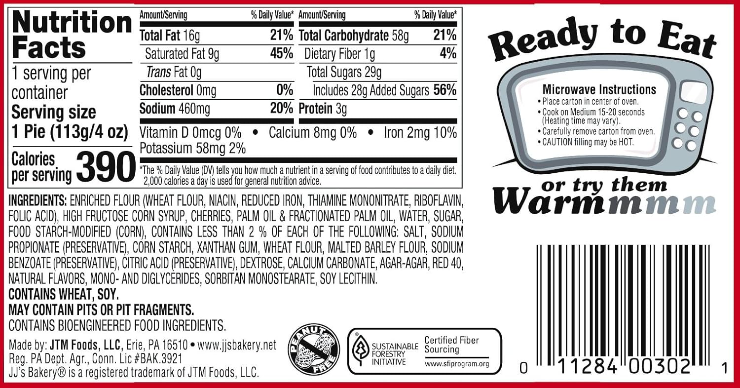 JJ's Bakery Cherry Pie Snack Pies, Fresh-Baked Individual 4oz Desserts, Nut-Free Kosher Parve, Pack of 12