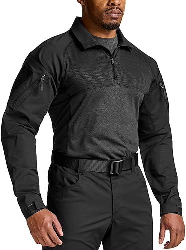 Miniatura 2 de CQR - Camiseta Combat para hombre uniforme táctico de batalla con cremallera de 14 y mangas largas camisetas de ataque camufladas