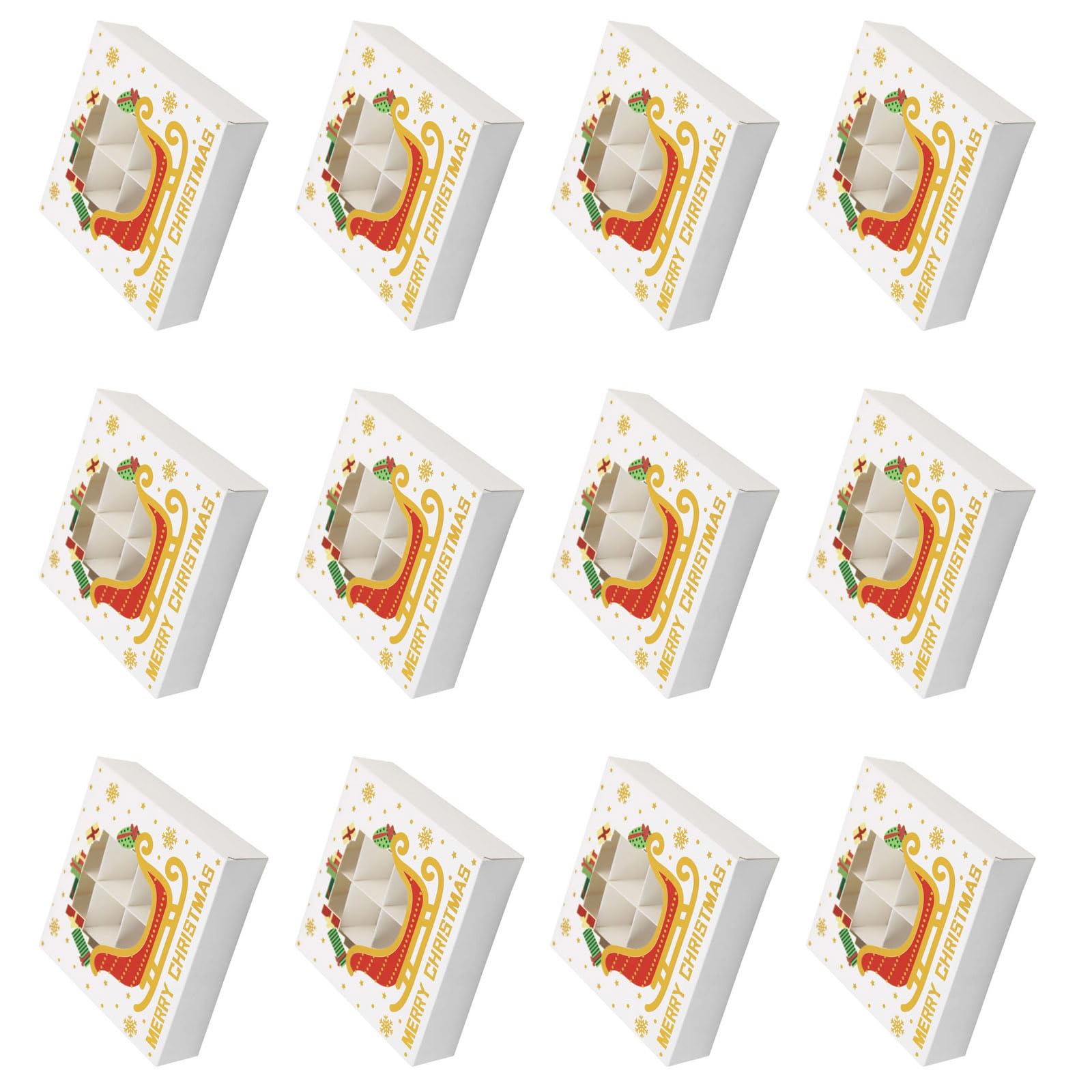 hogtnd Pack of 12 Christmas Chocolate Boxes with 12 Compartments, Treat Boxes, Festival Cookies, Candy Packaging Boxes for Parties and Events, Christmas Chocolate Packaging