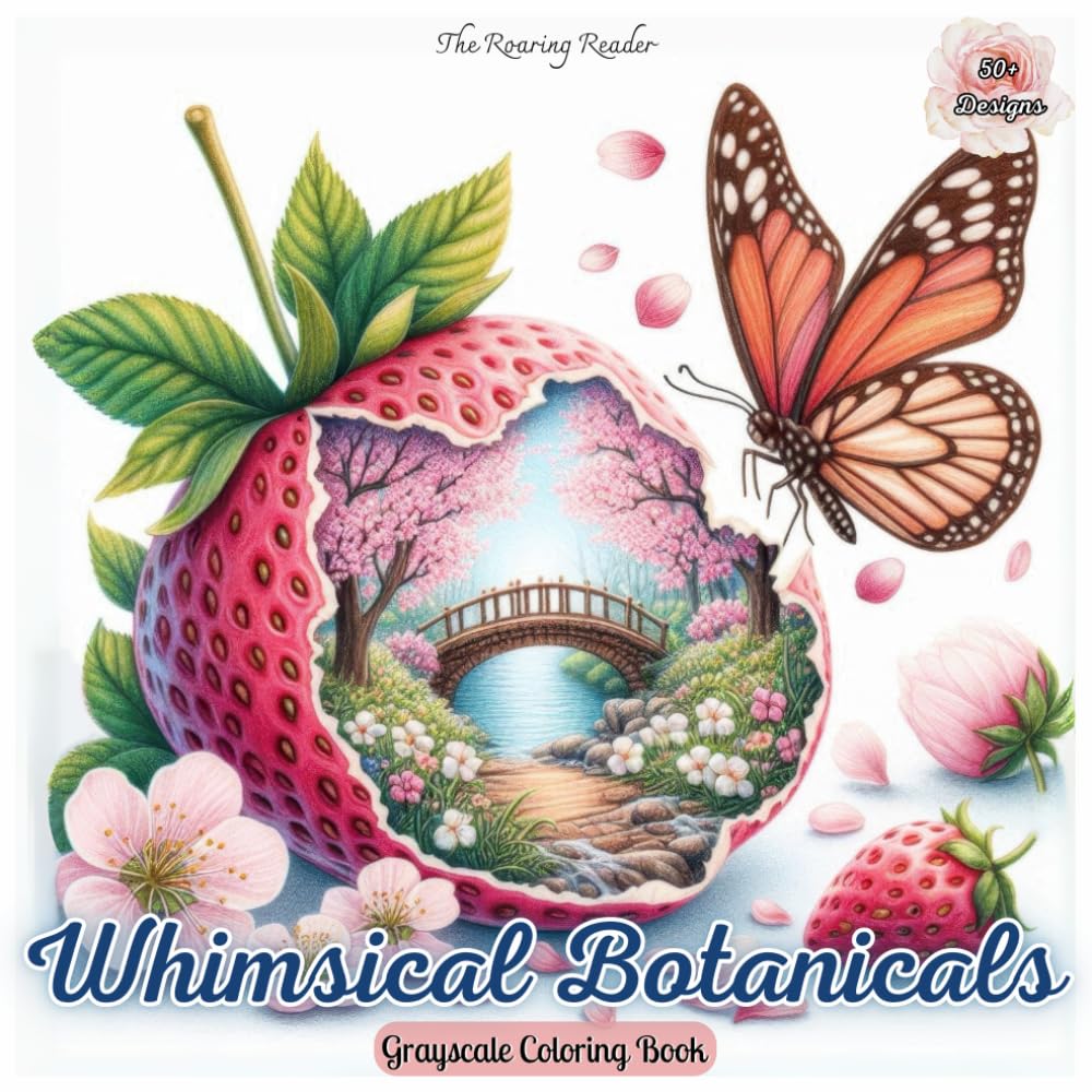 Whimsical Botanicals Grayscale Coloring Book: Explore Stunning Scenes of Nature Hidden Inside Leaves, Flowers, and Fruits, Accompanied by Beautiful ... and Mindfulness. (Nature’s Whimsical Beauty)