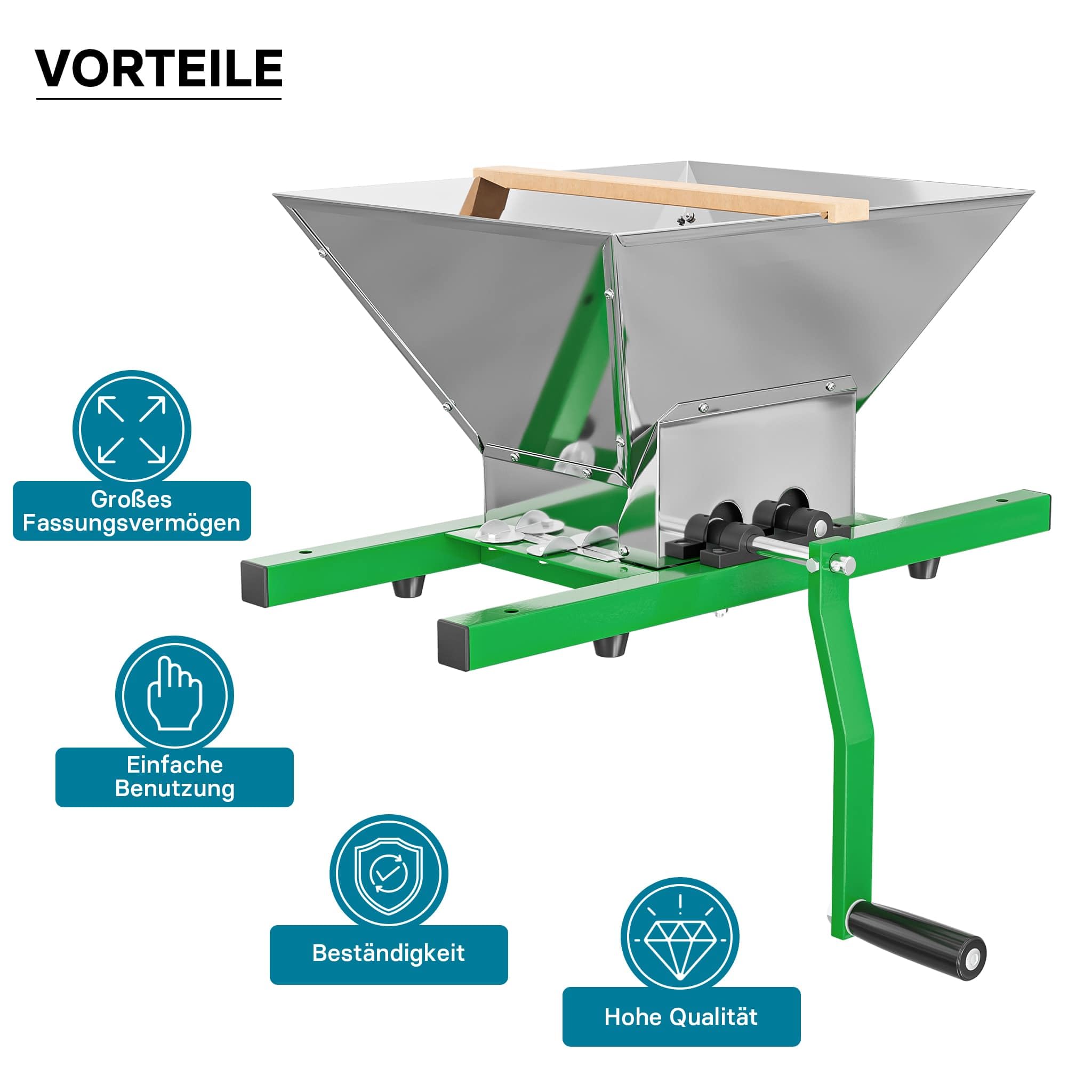 Wiltec Mulino per frutta con tramoggia da 7 litri, frangifrutta con manovella, trituratore per frutta morbida come uva e frutti di bosco