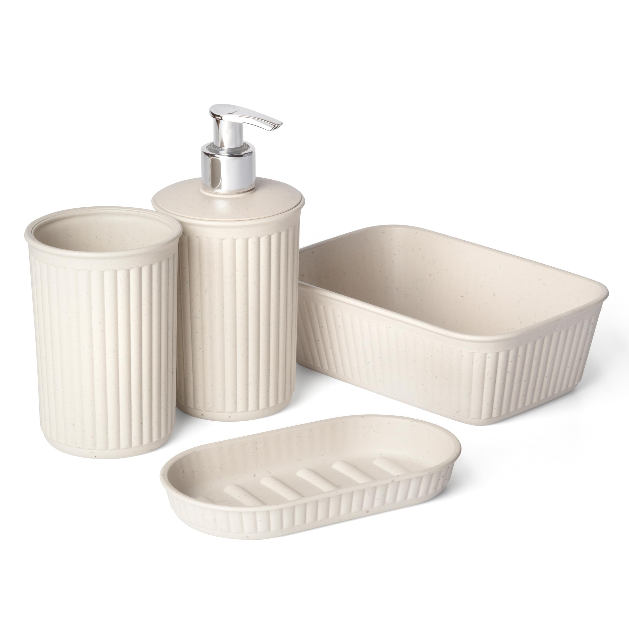 Set Bagno Tatay 4 Pezzi - Portasapone, Bicchiere, Dispenser - Design Baobab, Nero, Senza BPA - Foto 3
