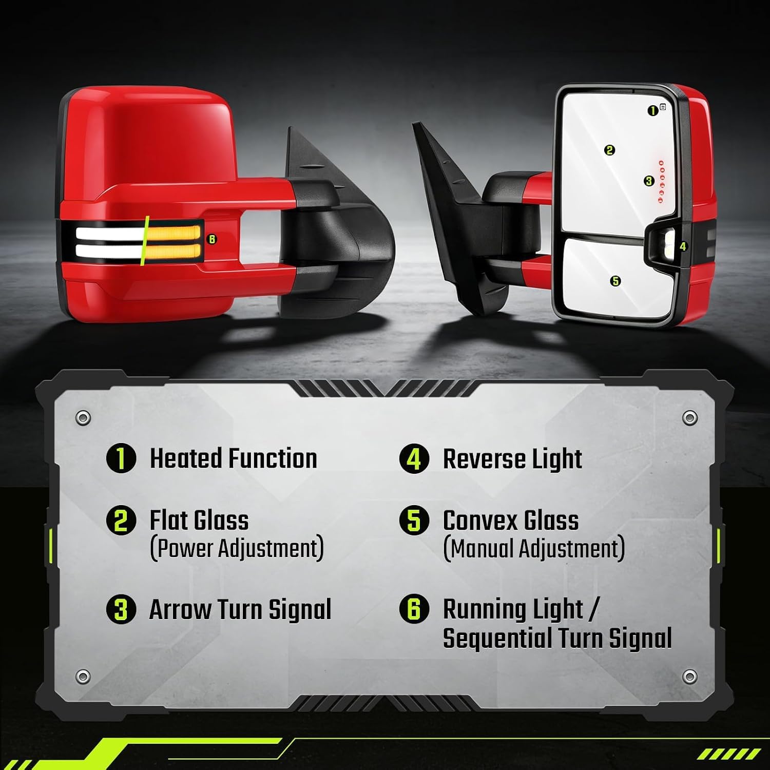 Switchback Towing Mirrors for 2007-2014 Silverado Sierra Red 9260