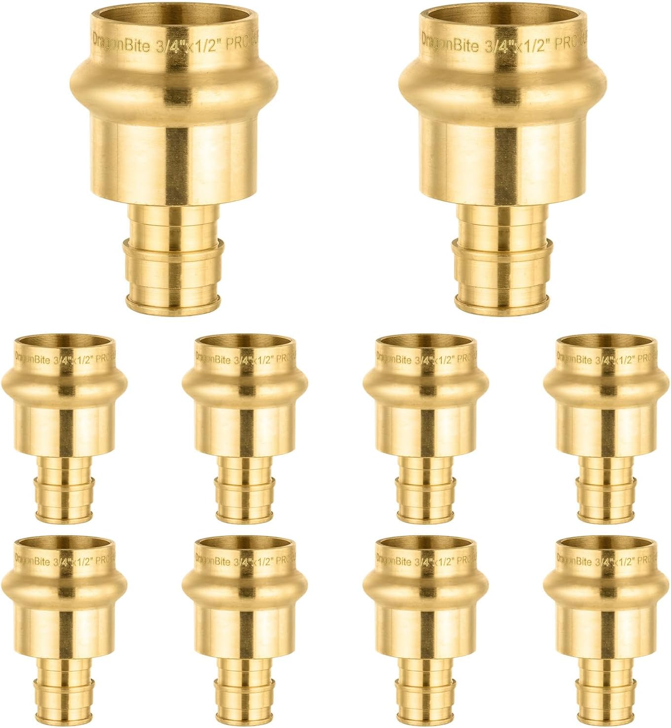 (Pack of 10) FOSKAN 3/4" Copper Press x 1/2" PEX A Expansion Brass Coupling Adapter,Pro Press Fittings Connect from Copper to PEX A Pipe(PRESS088)