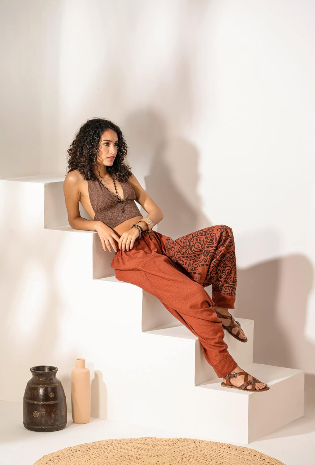 The Veshti Company Women's Printed Harem Pants - Boho Yoga Baggy Pants with Elastic Waist & Drawstring, Hippie Lounge Pants - Image 6