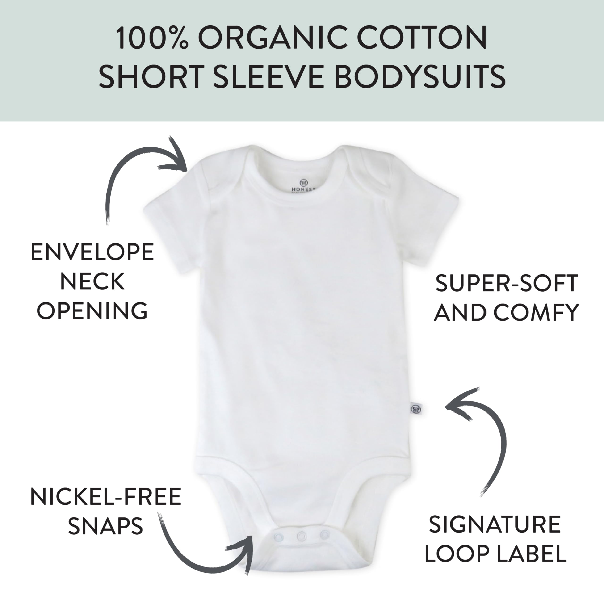 HonestBaby Pack de 5 bodis de manga corta de una pieza 100% algodón orgánico para niños pequeños, niñas, unisex