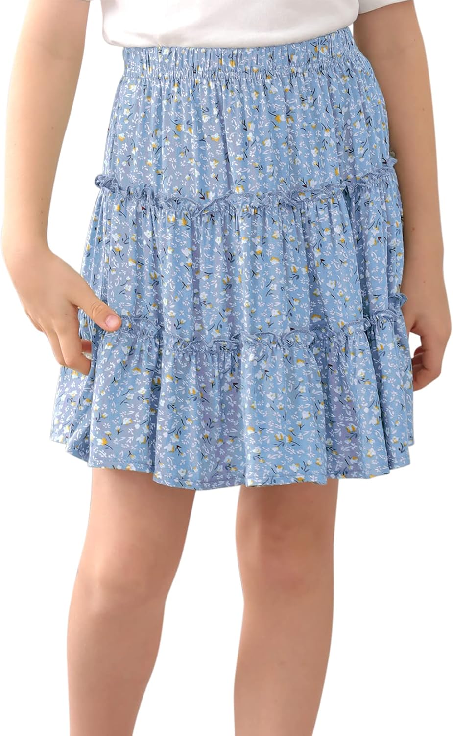 GORLYA Girls Ruffle Floral Boho Flowy Cute Tiered Short Mini Skater Skirts 4-14T