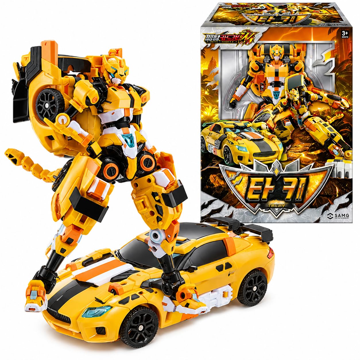Metal Cardbot W Tachy Yellow Cheetah Sports Car Transforming Robot Car 타키