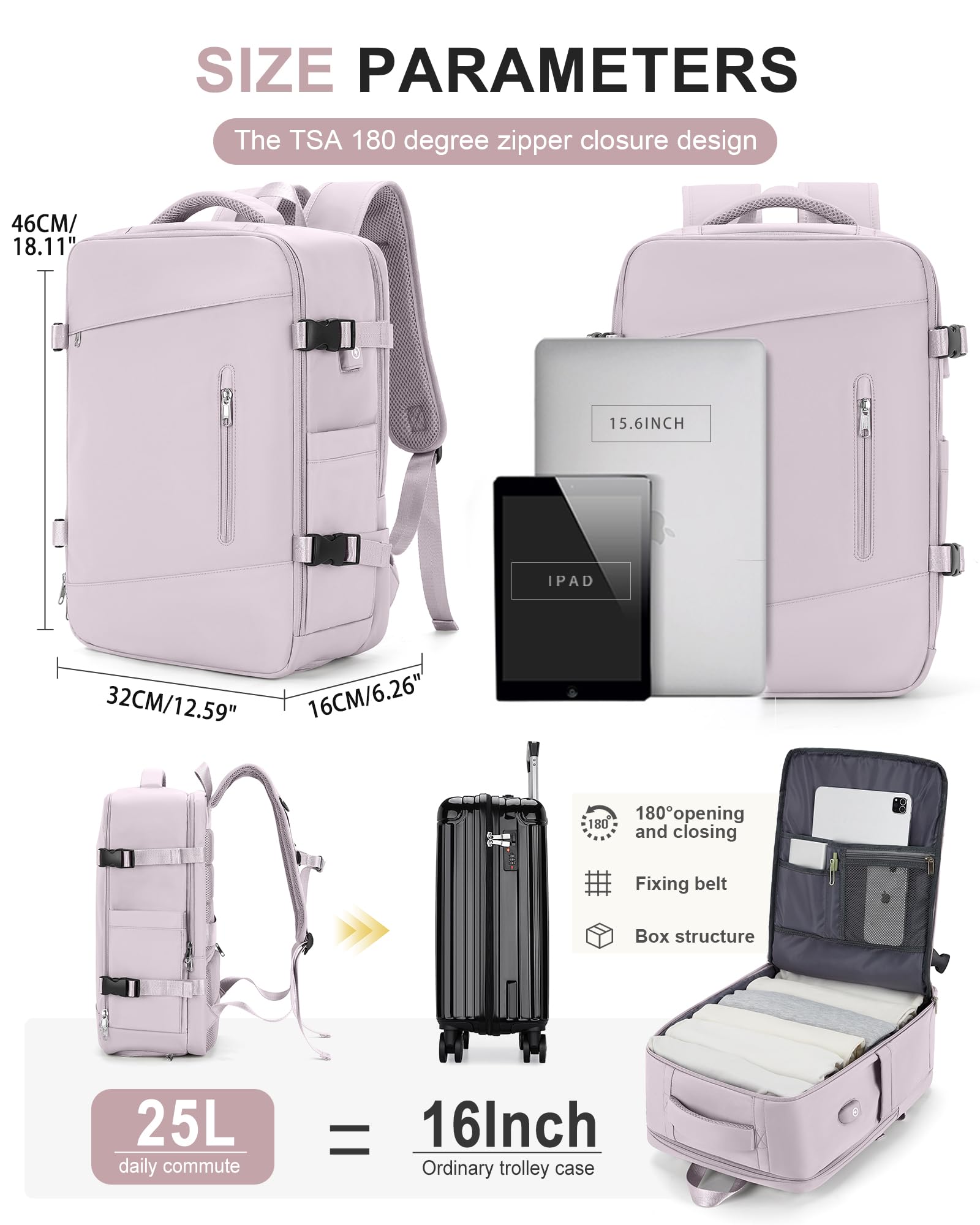 SZLX Borse da Cabina per Easyjet 45x36x20 Zaino da Viaggio aereo Bagaglio a Mano Zaino Ryanair 40x20x25 con porta USB zaino Borsa da Viaggio Impermeabile donna zaino per Computer Casual Daypack