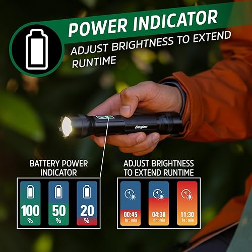 Miniatura 3 de Energizer Linterna LED recargable X1000 con indicador de encendido, linterna súper brillante, resistente al agua IPX4, luz resistente para