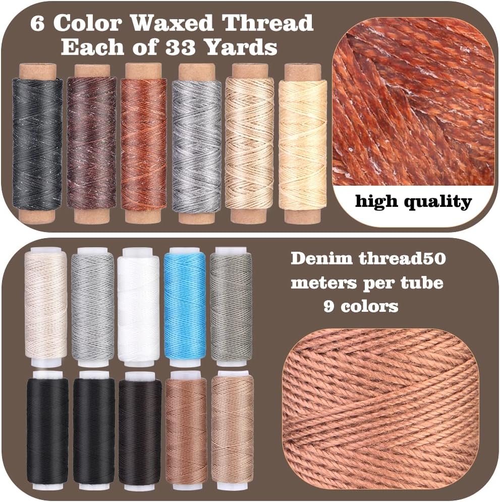 46 Pcs Leather Sewing Kit, Upholstery Repair Set, Leather Craft Tools, Upholstery Carpet Leather Canvas DIY Sewing Accessories, Suitable for Beginners and Professionals Leather Craft