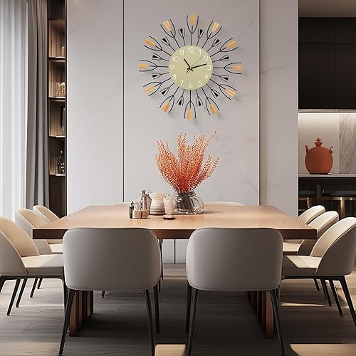 Miniatura 4 de Reloj de pared grande y moderno de 24 pulgadas, diseño de mediados de siglo, silencioso, sin tictac, funciona con pilas, para sala de estar,