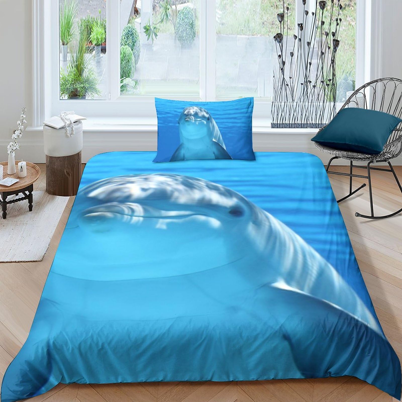 Housse de couette dauphin hypoallergénique parure de lit zippée anti-acariens