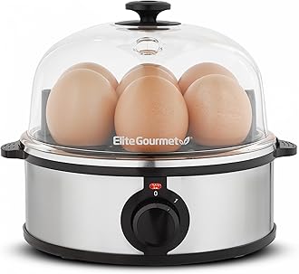 EGC724SS Easy Electric Poacher, Omelet Eggs & Soft, Medium, Hard-Boiled Egg Boiler Cooker with Auto Shut-Off and Buzzer, Measuring Cup Included, BPA Free, 7, Stainless Steel