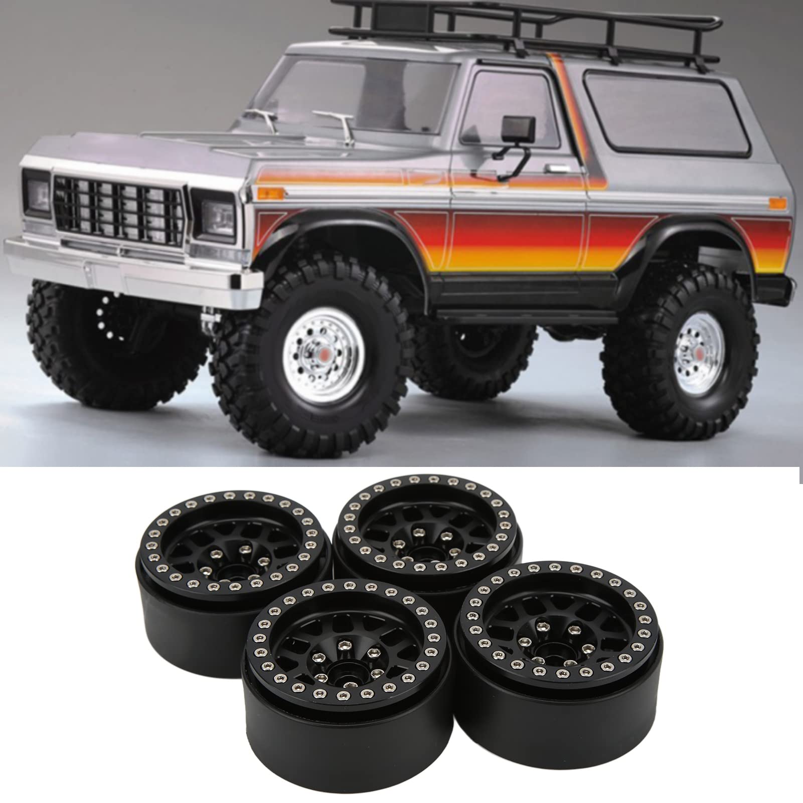 POENVFPO 4 Stück RC-Car-Felgen, 1,9-Zoll-Beadlock-Felgen aus Aluminiumlegierung für Axial SCX10 90046 RC-Crawler-Car-Upgrade-Teile (Black)