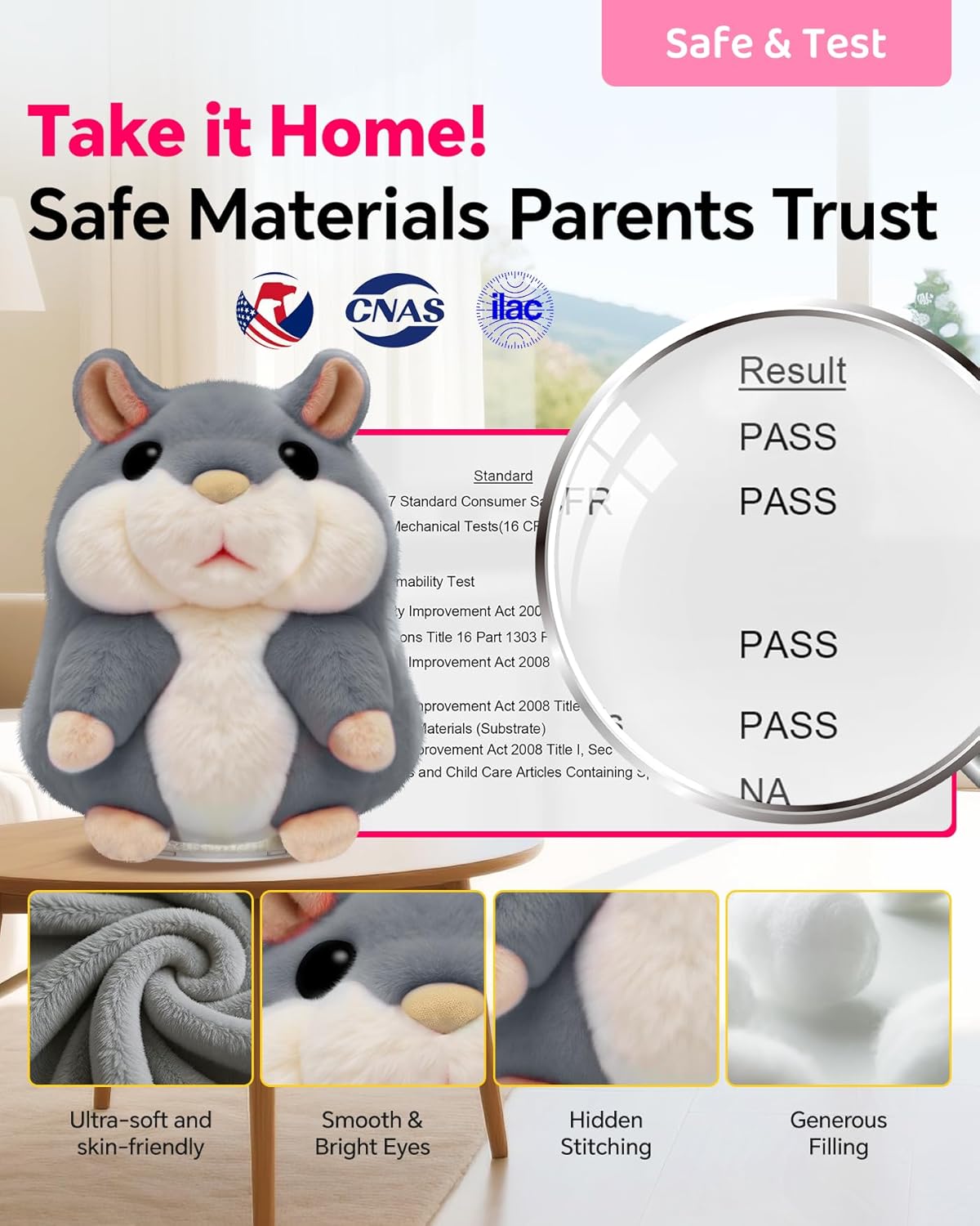 TWORIVER Talking Hamster Plush Toddler Toy – Repeats What You Say, Interactive Learning Toy for Kids 2 3 4 5 6 7 8 13 Years Old, Easter Gifts for Kids, Great Gift for Boys & Girls (Gray)