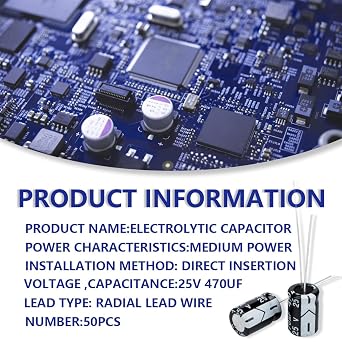 50 Pcs Electrolytic Capacitor 470uF 25V Aluminum Radial Electrolytic Capacitors