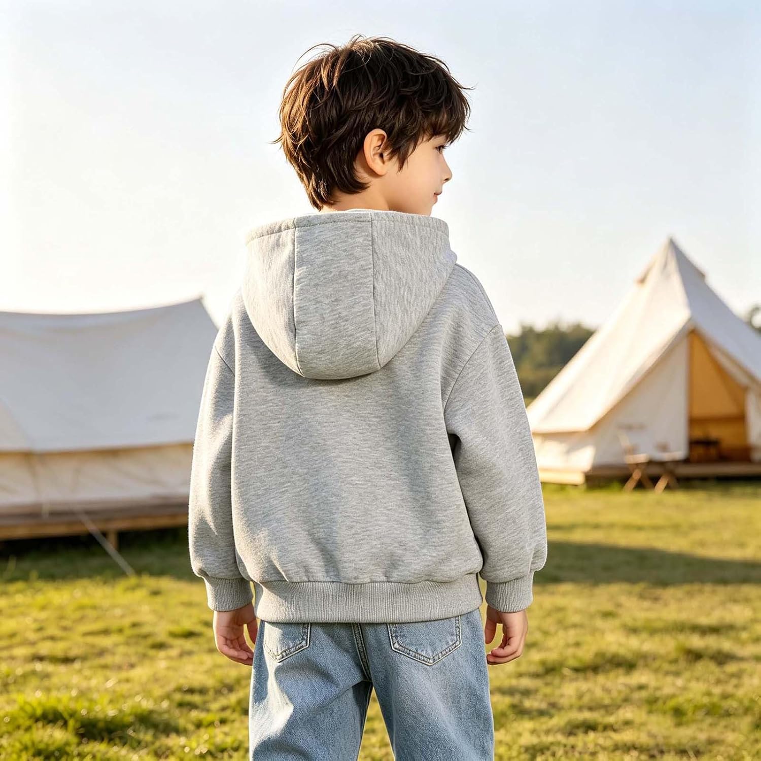 Boys Full Zip Hoodie Fleece Lined Plaid Winter Jacket Top