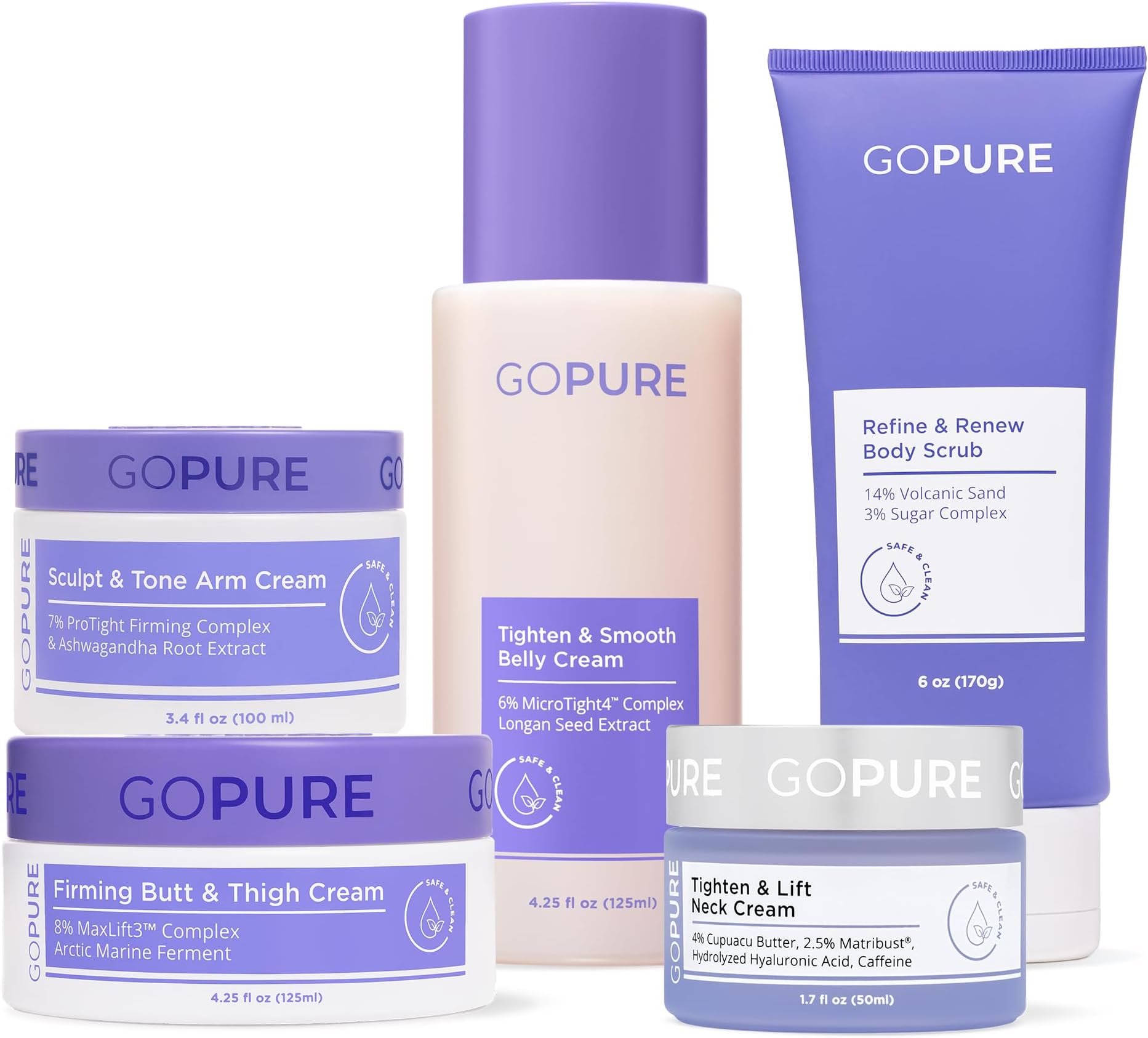 goPure - Total Body Firming Set - Neck, Arm, Butt & Thigh, Belly Cream and Body Scrub