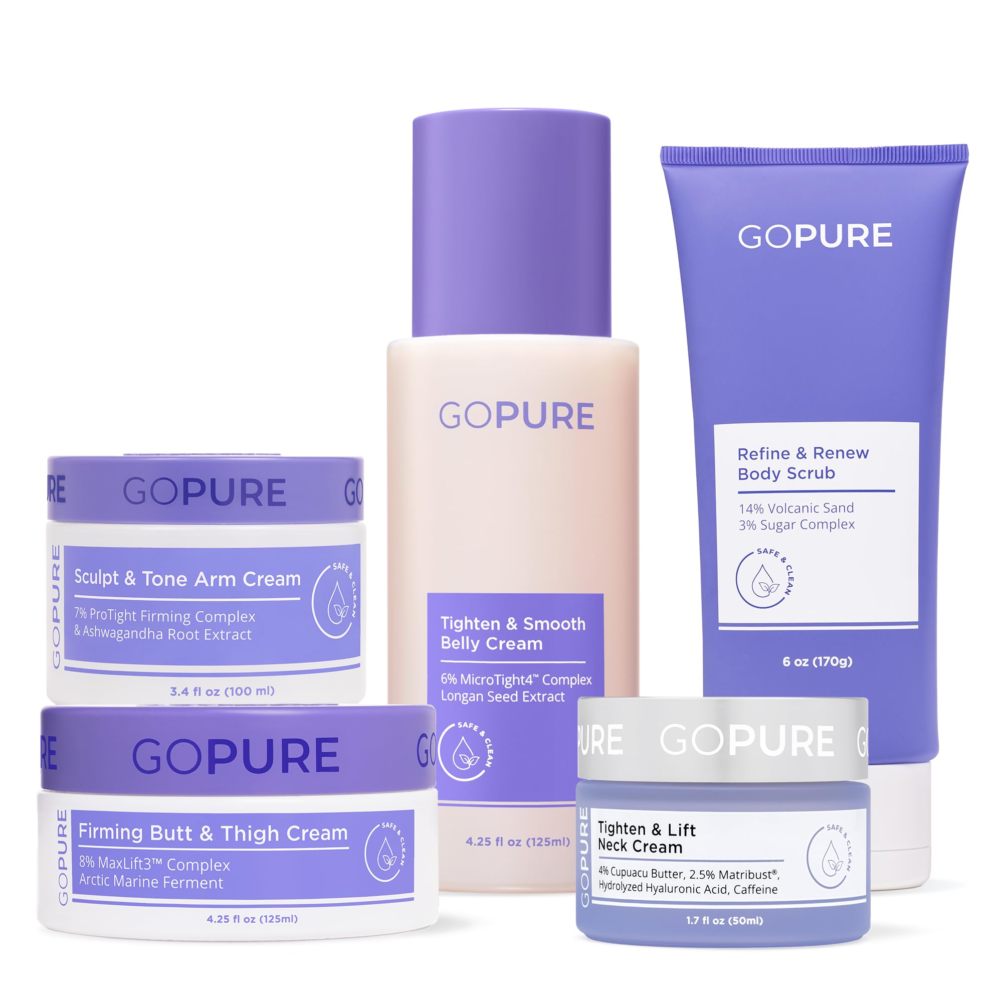 goPureTotal Body Firming Set - Neck, Arm, Butt & Thigh, Belly Cream and Body Scrub