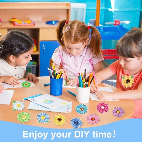 Miniatura 7 de FairySandy Juego de 20 llaveros de flores con pintura de diamantes de primavera para adultos, diseño de girasol, diamantes de imitación 5D, adorno