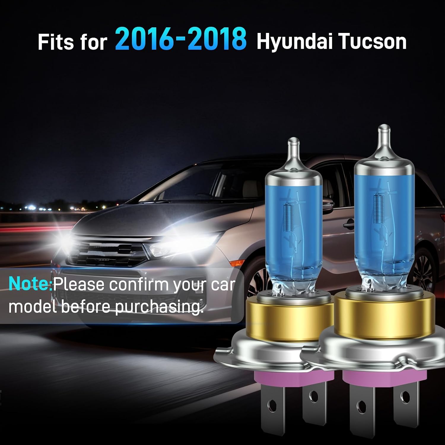 XFLHEHD Fits for 2016 2017 2018 Hyundai Tucson Halogen Headlight Bulbs Combo, Ultra Bright 5000K White High Low Beam Headlight Bulbs, Plug and Play, 4 Pack