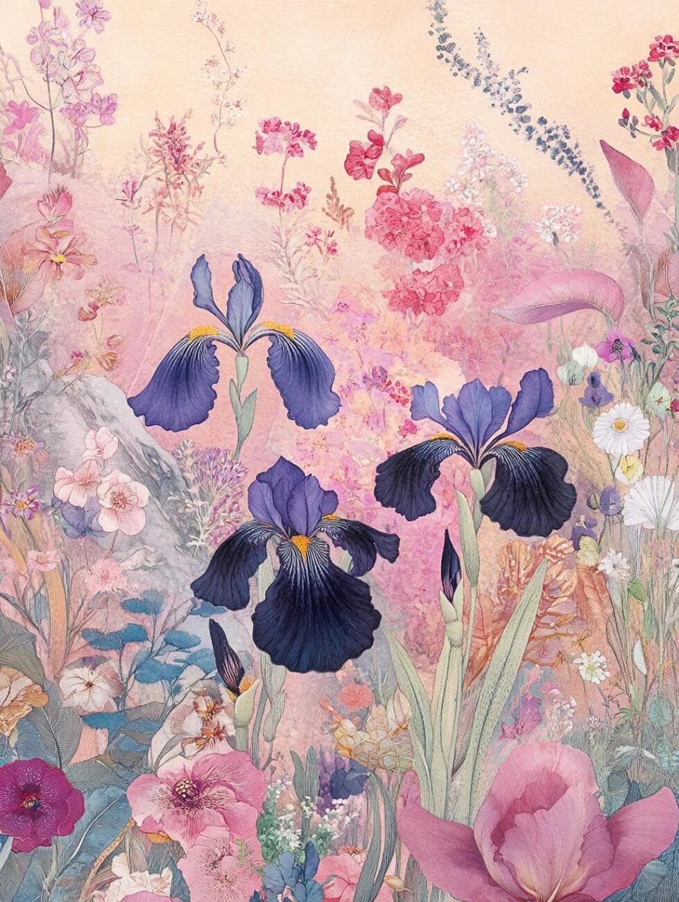 Rqwybcaxn Bead Cross Stitch Kits Watercolor Flowers 40x50cm
