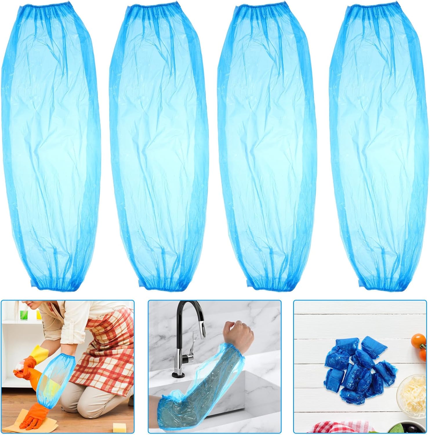 100pcs Disposable Oilproof Protective Arm Sleeves Covers for Kitchen Cooking Cleaning with Blue Pe Plastic Material, Lightweight 2.5g Sleeve Protectors for Household and Food