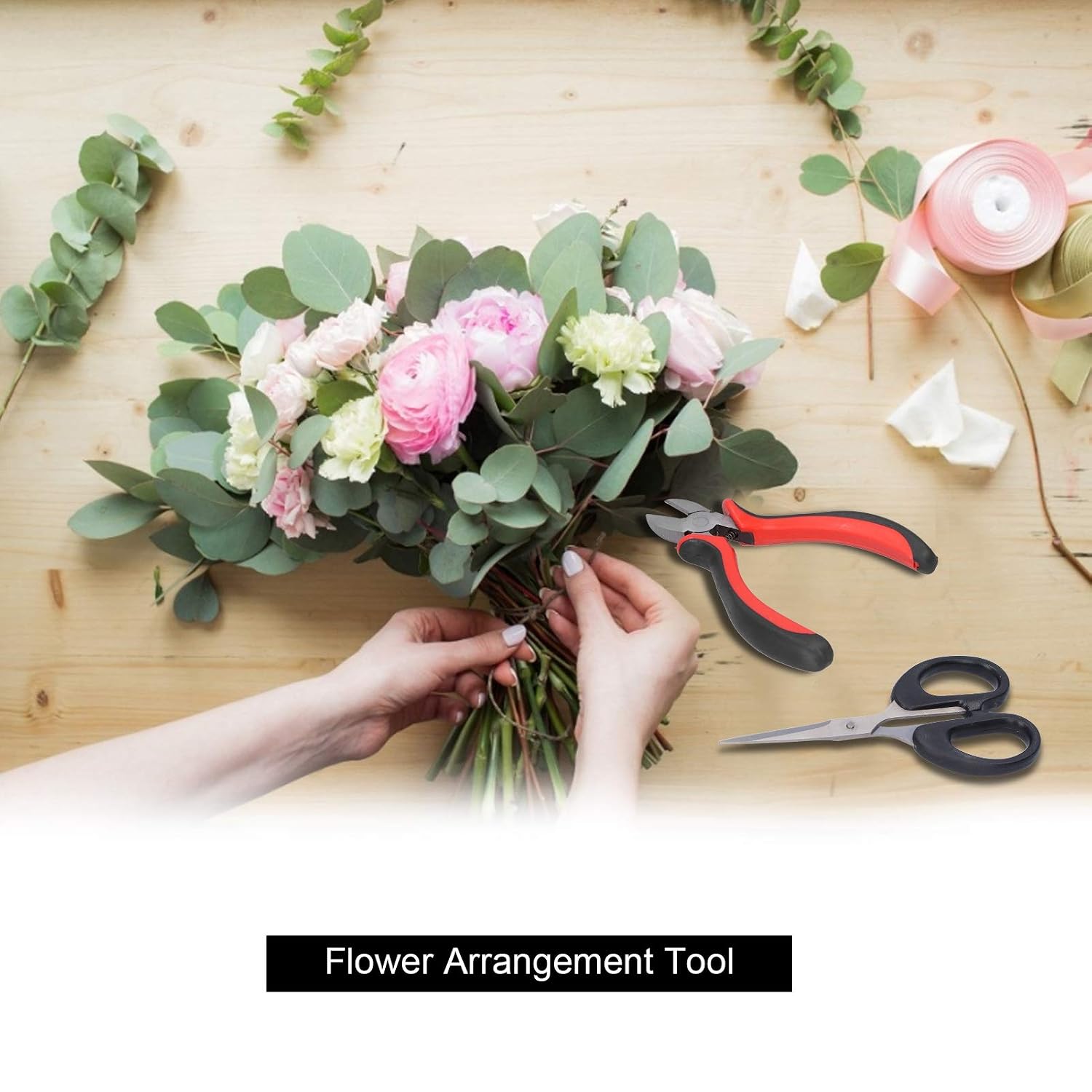 14Pcs DIY Floral Tool Set, Flower Arrangement Kit with Wire Cutter Scissors Double - Sided Tape and Stem Wrap for Bouquet Wrapping Home Hotel Decoration