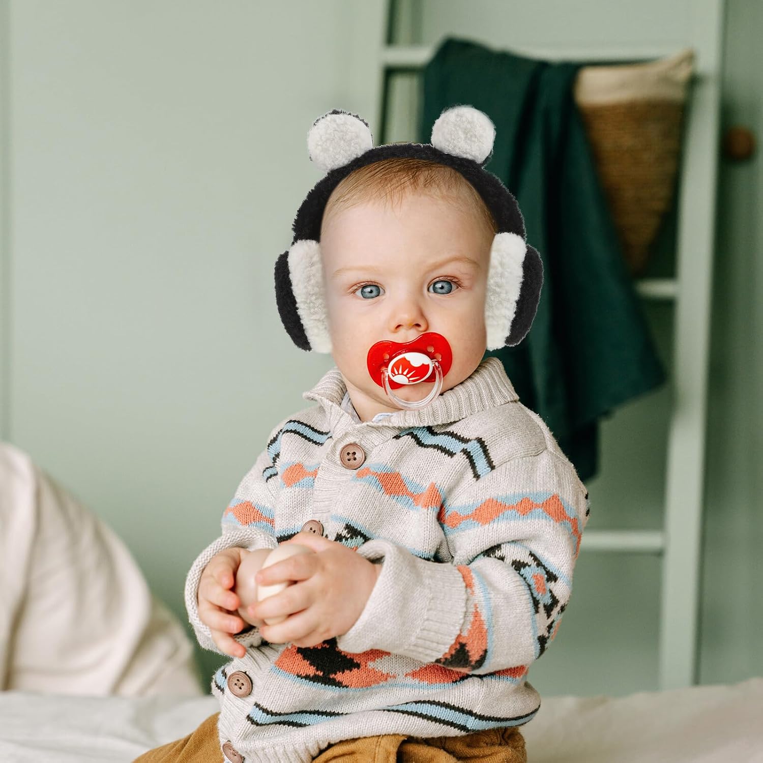 Plush Bear Ear Muffs, Fuzzy Winter Ear Warmer, Adjustable Black Earmuffs, Soft Cold Weather Outdoor Accessories