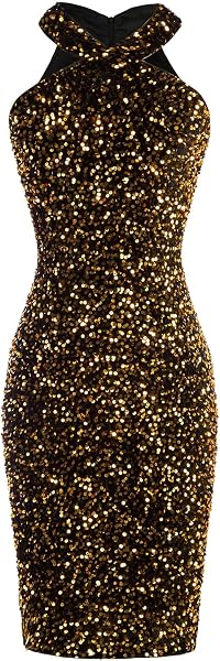 Sequin Dress for Women Sleeveless Sparkly Glitter Halter Dress Bodycon...