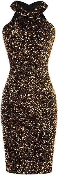 GRACE KARIN Sequin Dress for Women Sleeveless Sparkly Glitter Halter Dress Bodycon Mini Club Dresses 2025