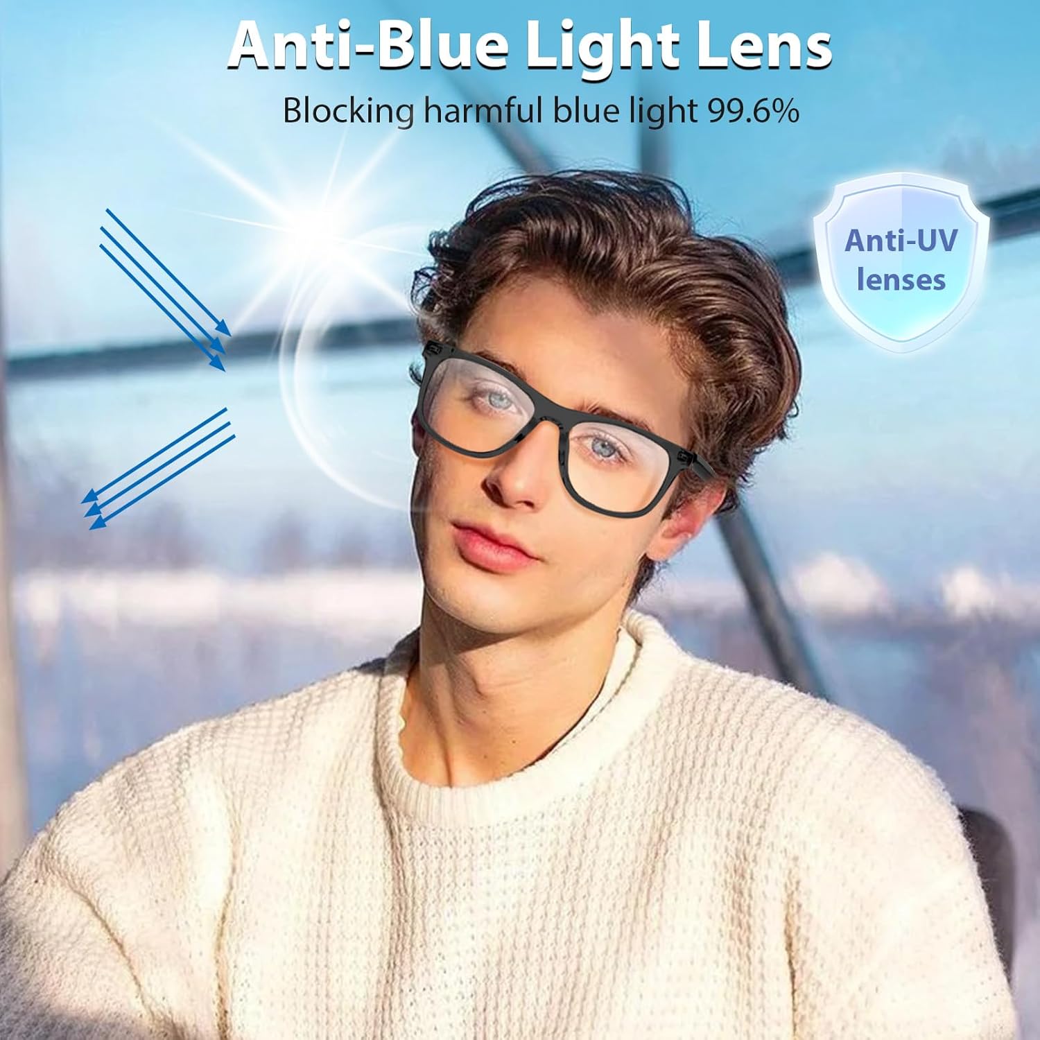 AI Smart Glasses for Men Women - Bluetooth 5.4 with Chat GPT, Blue Light Filtering Lenses, Translation Glasses with 144 Languages & Accents for Travel Meeting Trade Business, Black