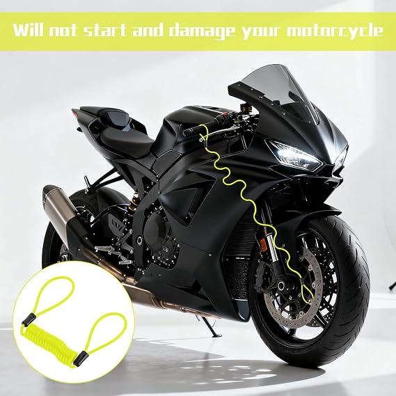 2 PCS Motorcycle Reminder Spring Cable,1.5 M Motorcycle Disc Lock Reminder Cable,Yellow Disc Lock Reminder Cable for Motorcycle Lanyard,Brake Lock Warning Cable,Bike Handlebar