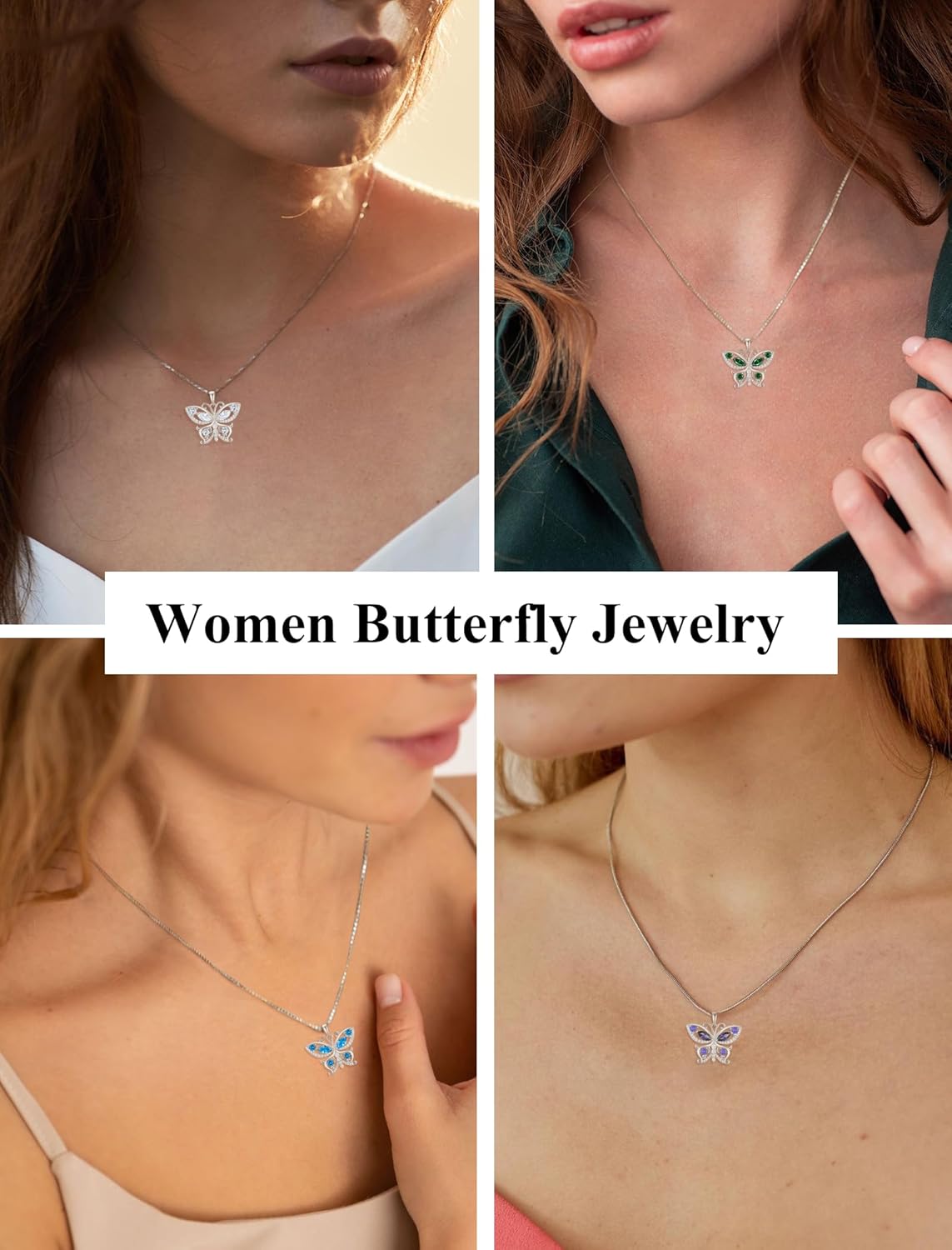 Womens Butterfly Necklace Sterling Silver Butterfly Jewelry Birthstone Pendant Necklace - Image 3