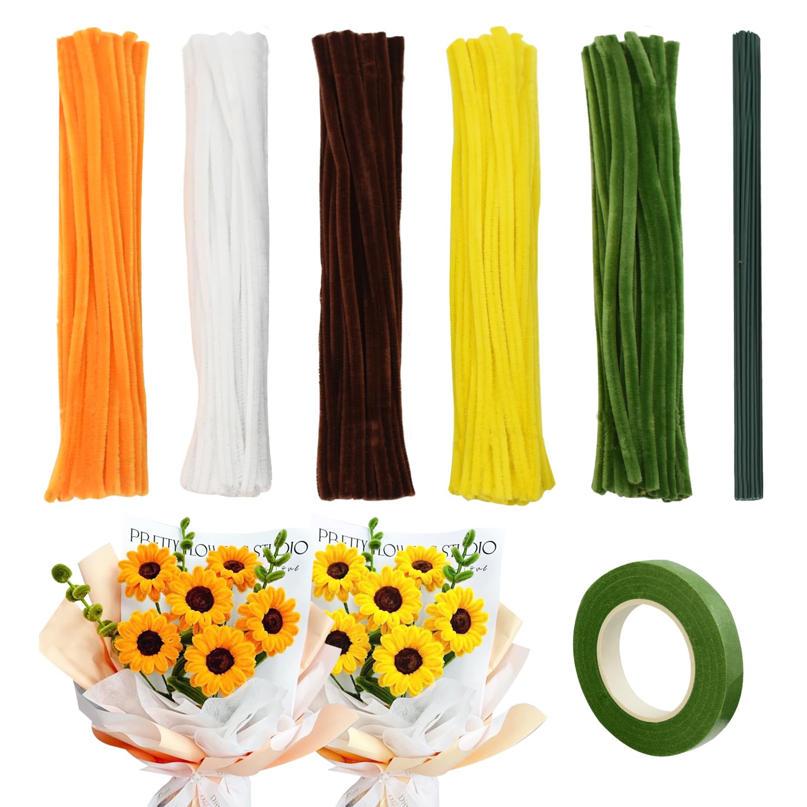 Coriver Flower Pipe Cleaners for Crafts,5 Colors Long Pipe Cleaner